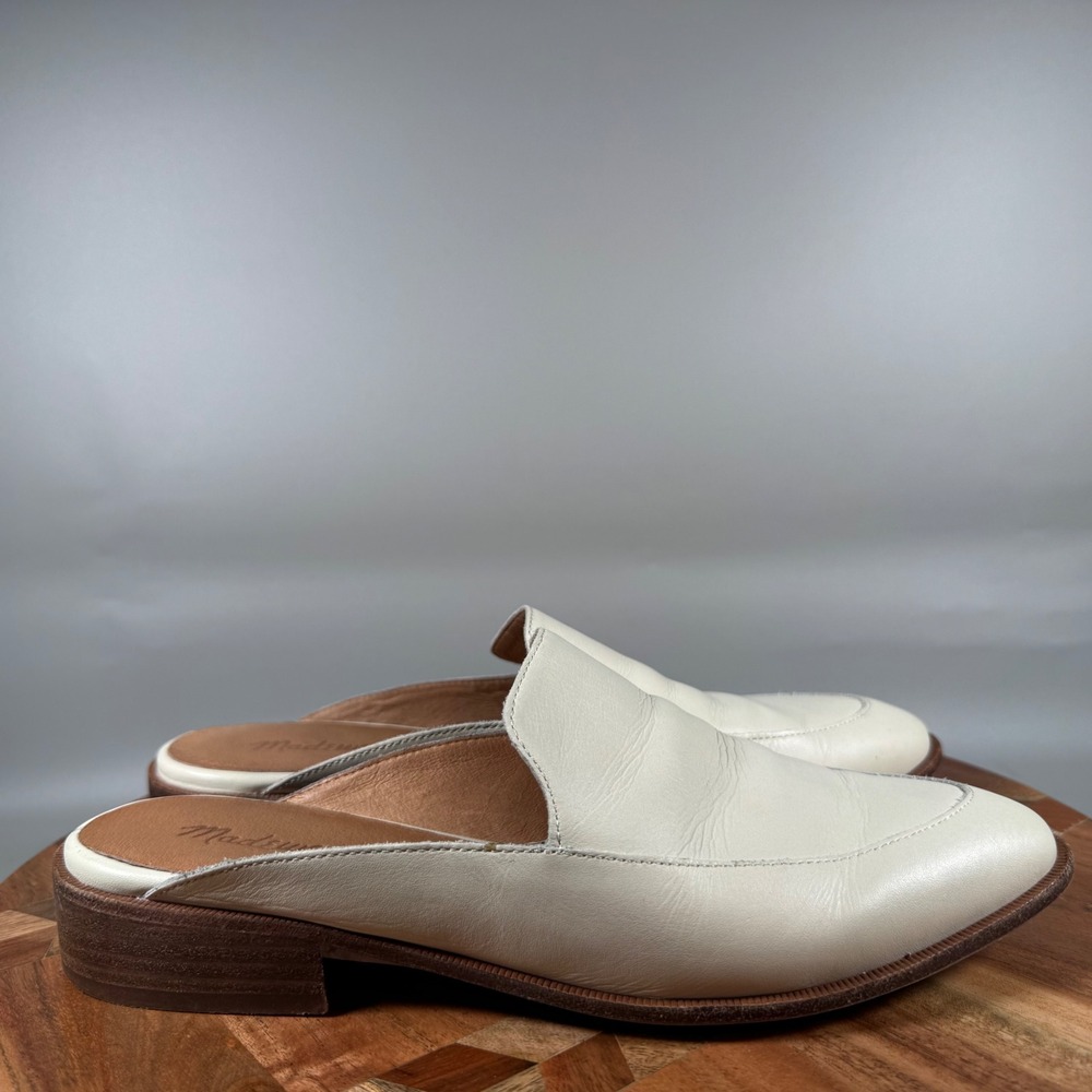 Madewell Gemma Leather Mules Off White Cream Slip On Loafer Flats Womens 7.5